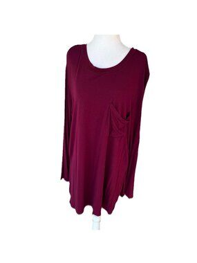 Mudpie Women Large Long Tunic Shirt Top  Maroon Red Garnet Burgundy Long Sleeve